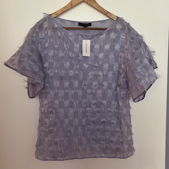 BANANA REPUBLIC | Lilac Polka-Dot Fringe Flutter Sleeve Blouse Sz S - Picture 3 of 6